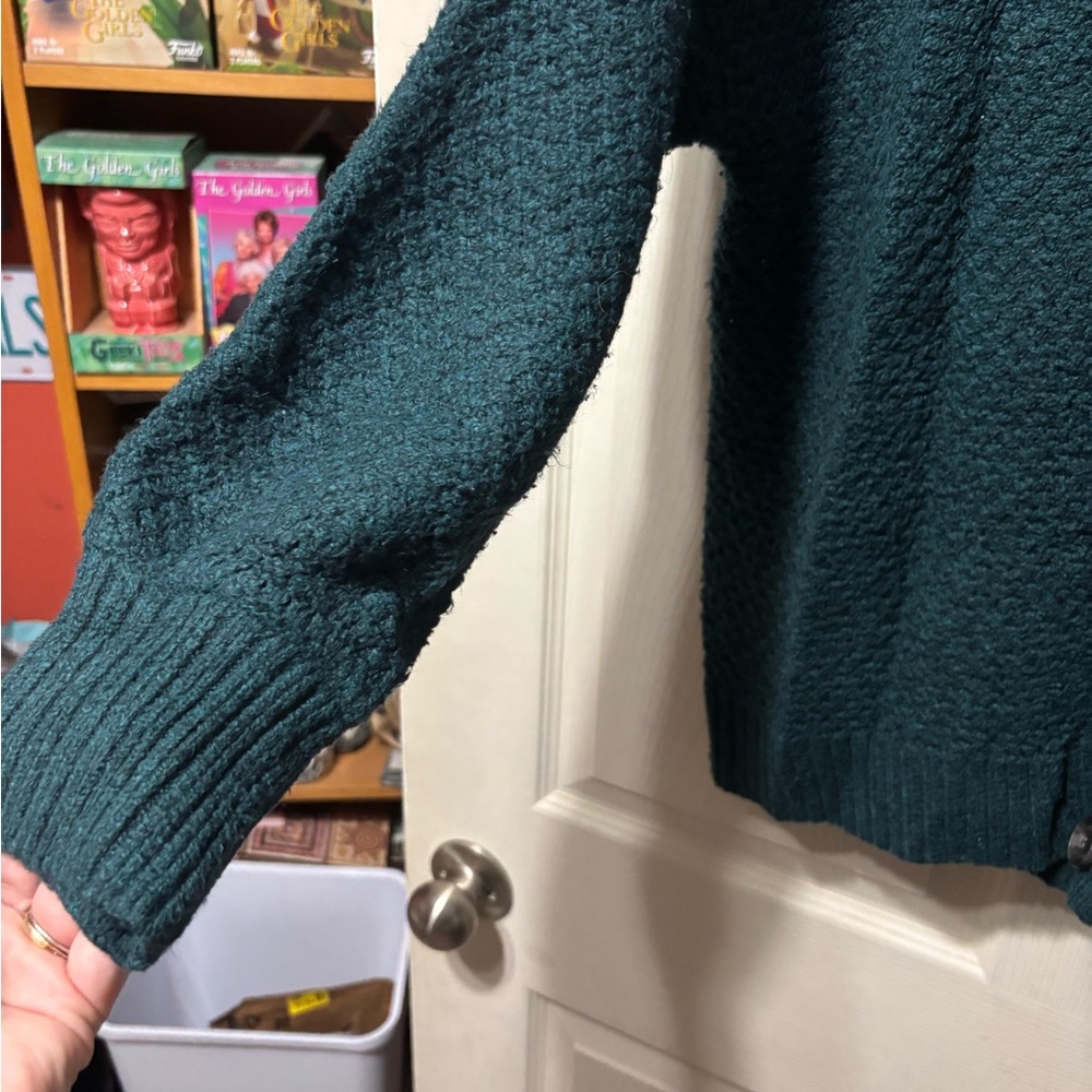 Denver Hayes Green Cardigan Sweater V-Neck Cable Knit - Picture 3 of 5